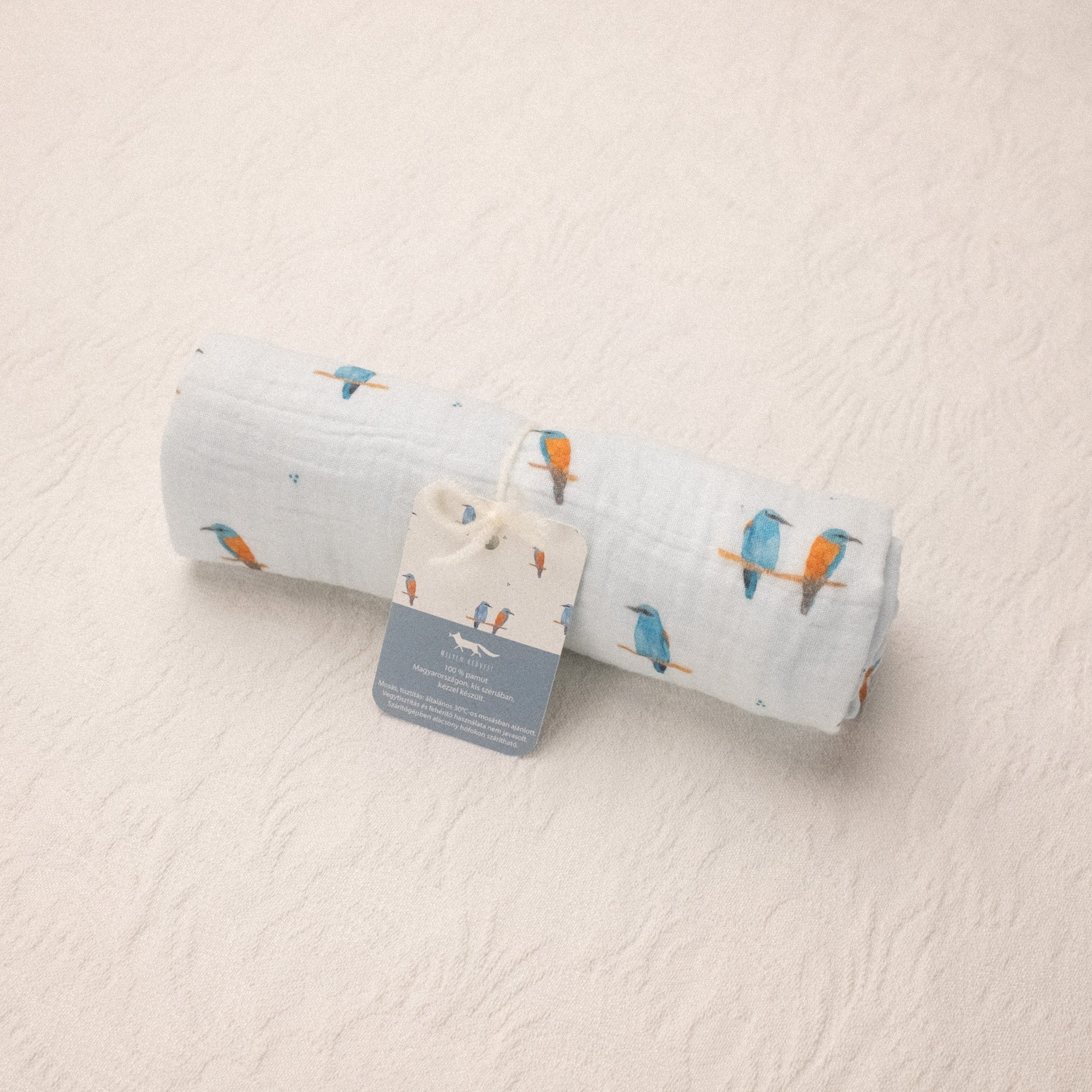 Muszlin babakendő - Ragyogókék szalakóta