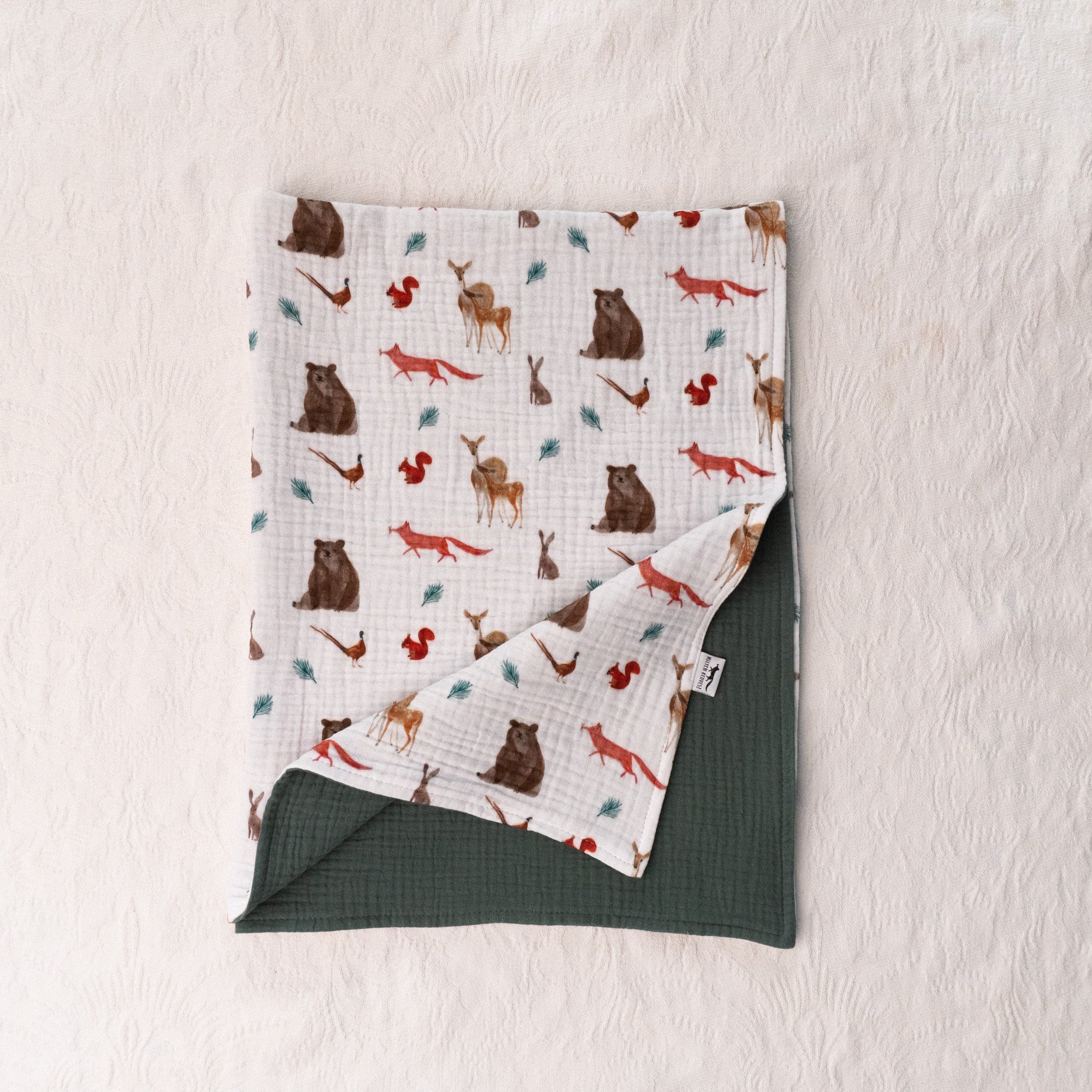 Kétrétegű muszlin takaró - mackós erdei